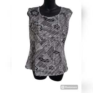 2 FOR💲1️⃣ LAURA Black/White Floral Layered/Sheer Design Sleeveless Blouse Sz MD